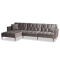 Baxton Studio Galena Contemporary Grey Velvet and Black Metal Sleeper Sectional Sofa with Left Facing Chaise 182-11702-Zoro